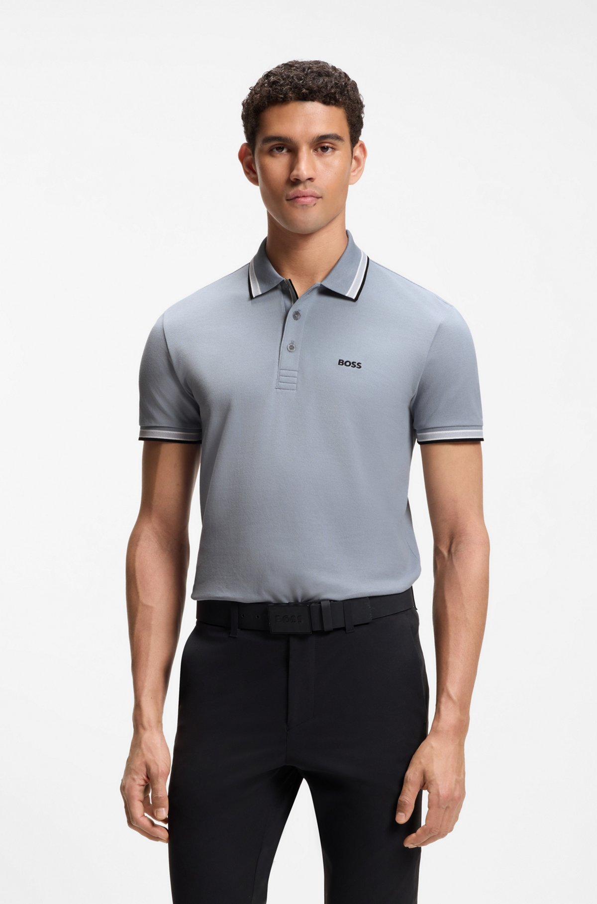 Cotton piqué polo shirt with logo details, Grey