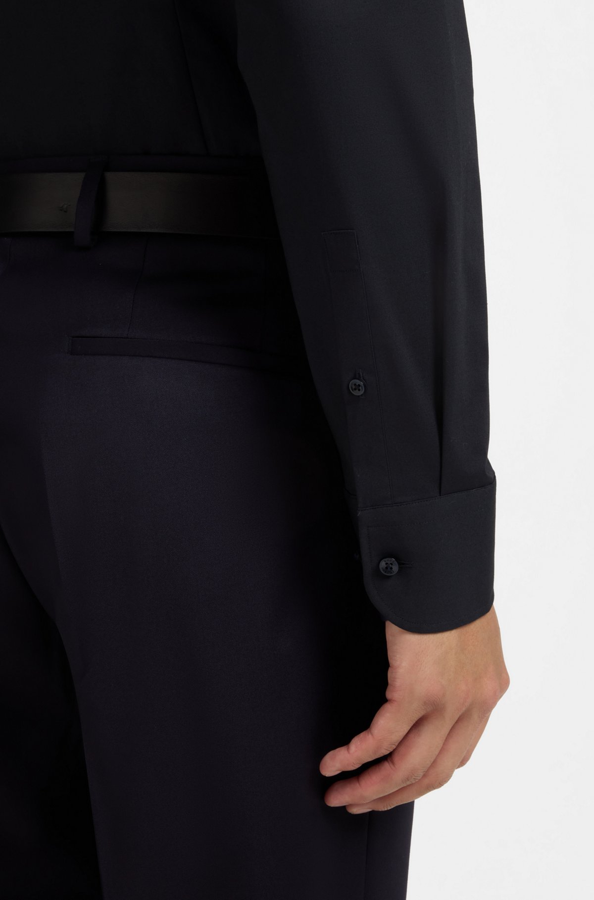 Slim-fit stretch-cotton shirt, Dark Blue