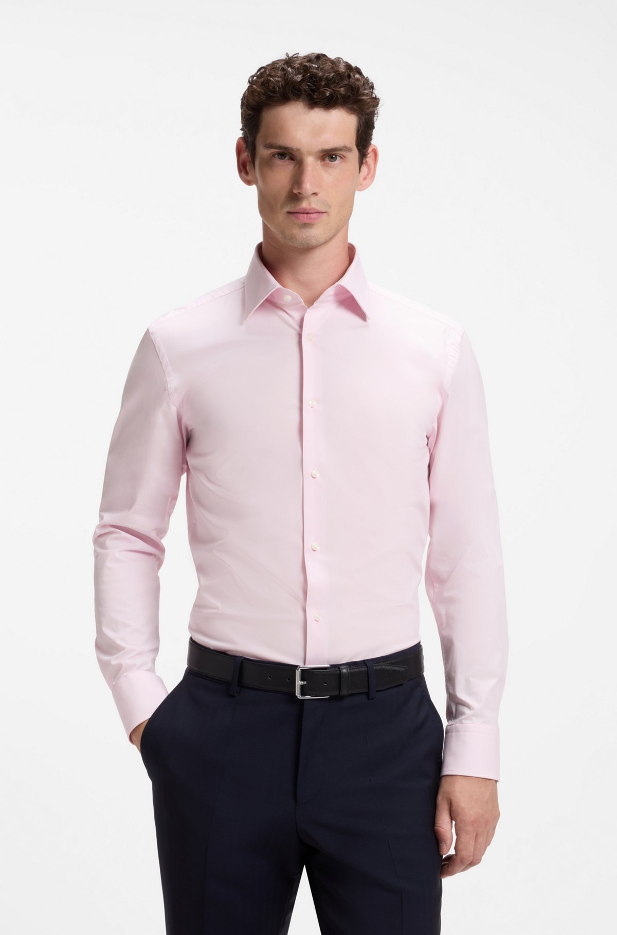 Slim-fit stretch-cotton shirt, Light Pink
