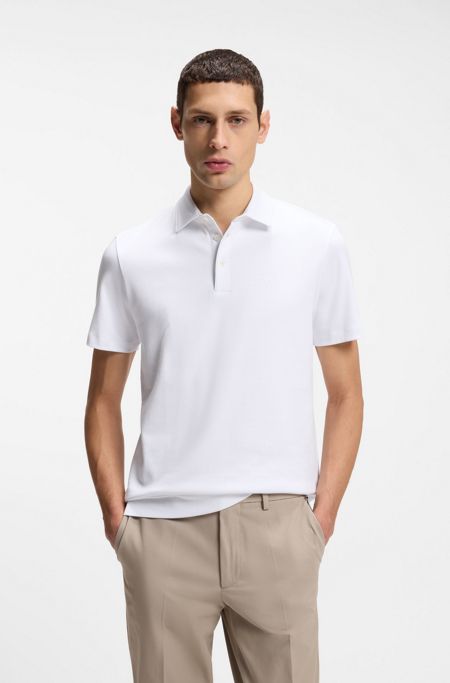 Slim-fit polo shirt in interlock cotton, White