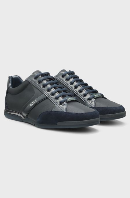 Mixed-material trainers with suede and faux leather, Dark Blue