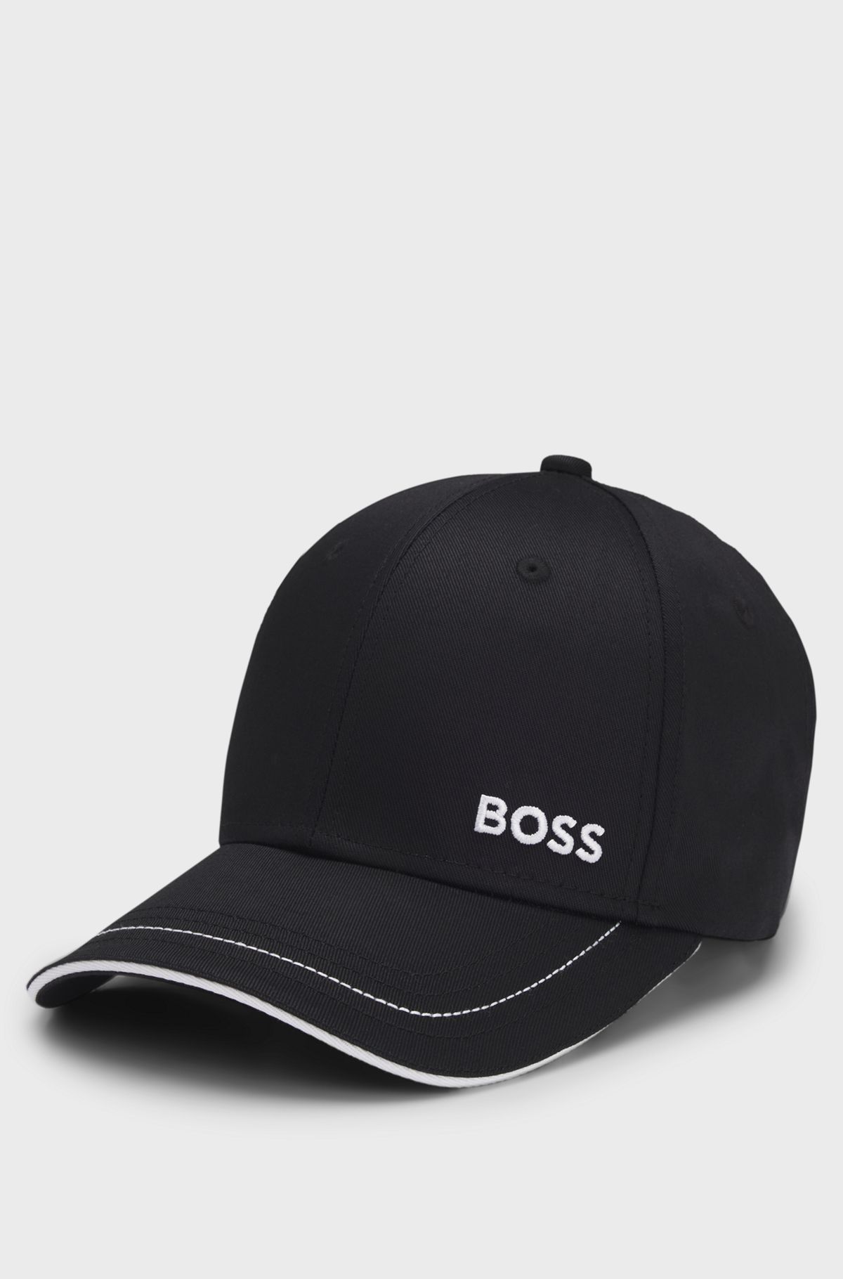 Cotton-twill cap with contrast trims and embroidered logo, Black