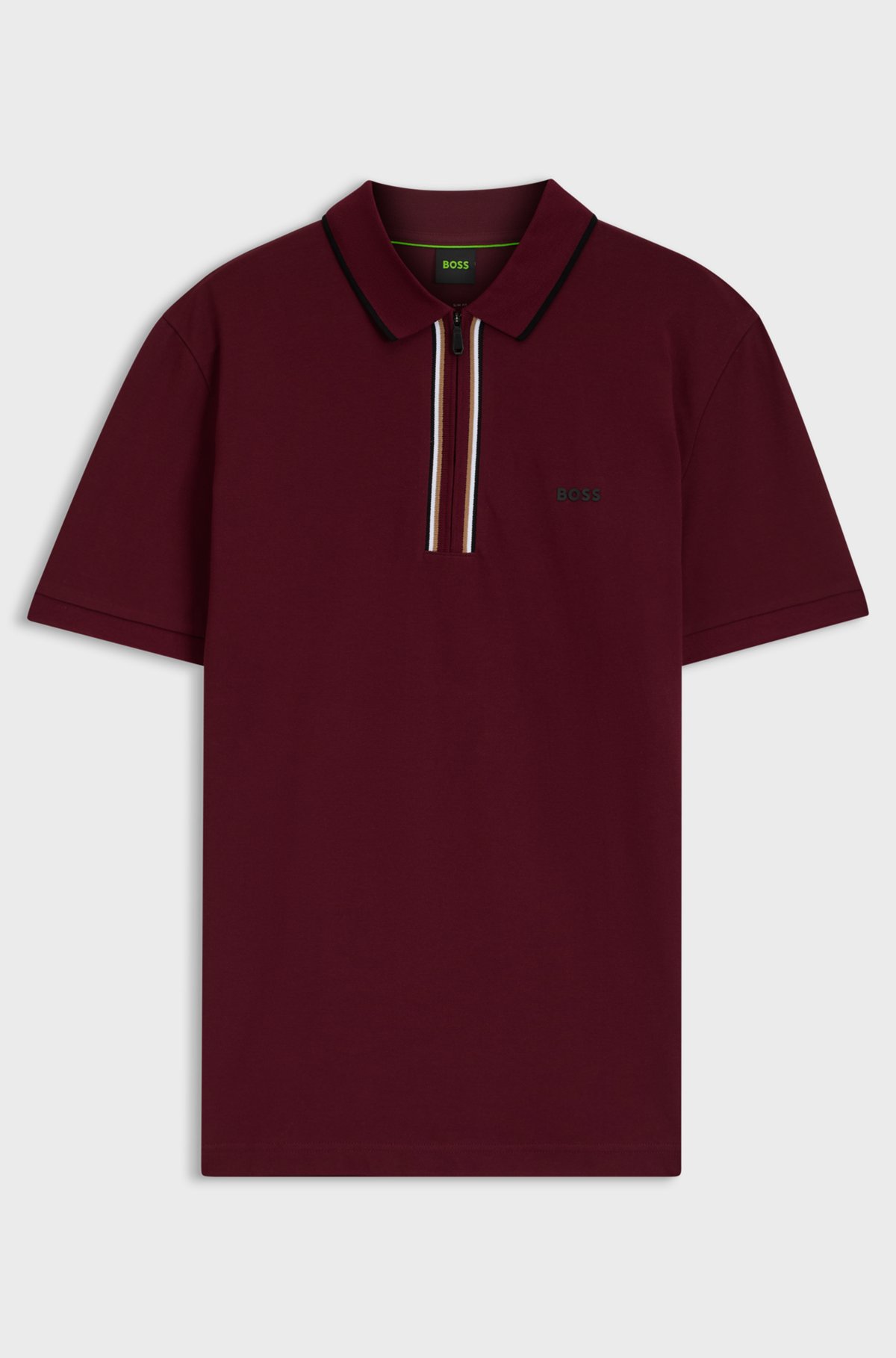 Active Slim-fit polo shirt in moisture-wicking stretch cotton, Dark Red