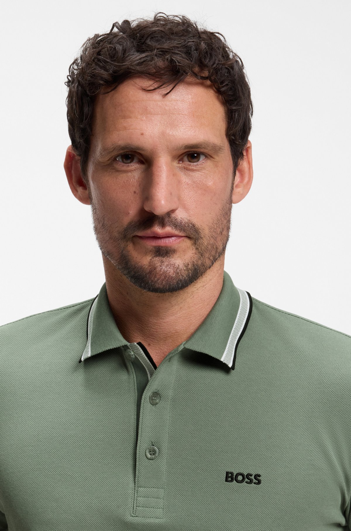 Cotton piqué polo shirt with logo details, Green