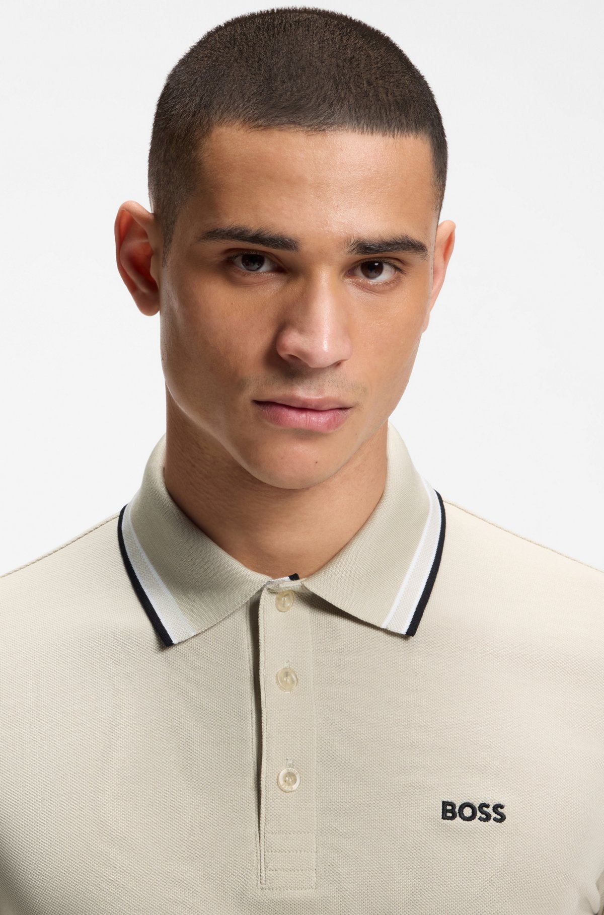 Cotton piqué polo shirt with logo details, Light Beige