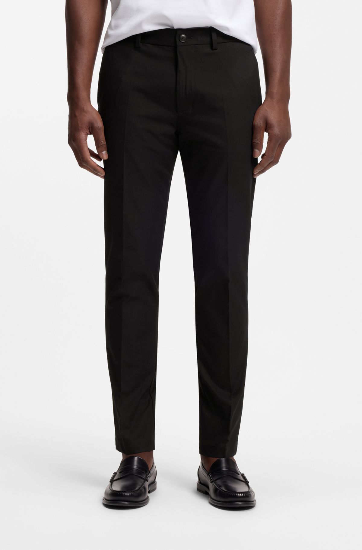 Slim-fit trousers in four-way stretch fabric, Black