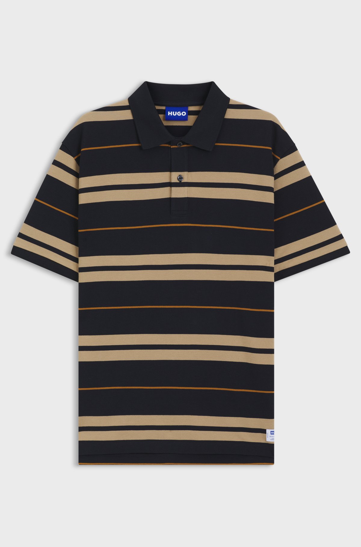 Regular-fit polo in cotton piqué with engineered stripes, Blue / Beige