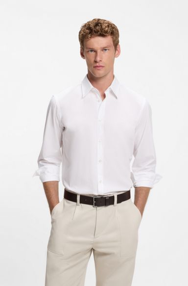Regular-fit shirt in cotton poplin with embroidered logo, White