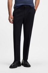 Tapered-fit trousers in Italian micro-patterned fabric, Dark Blue