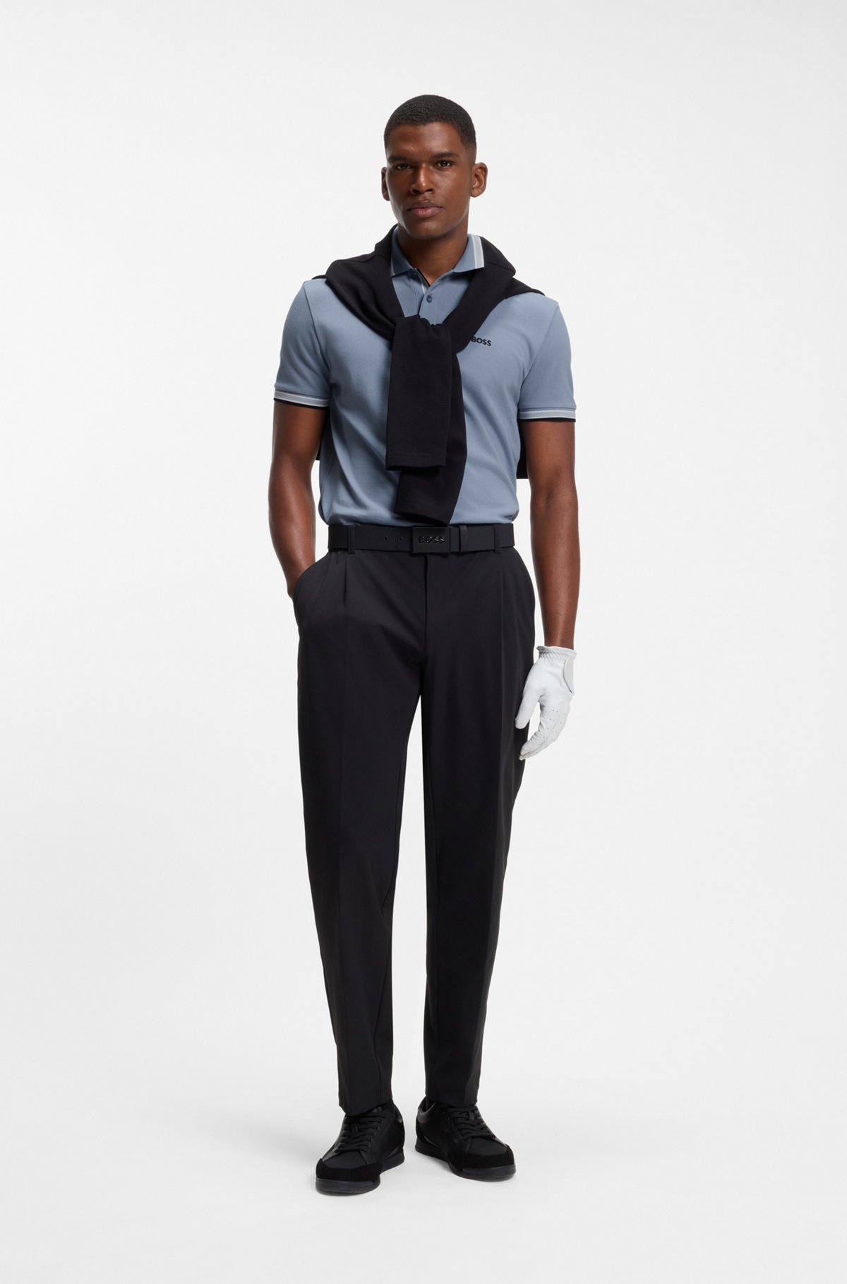 Cotton piqué polo shirt with logo details, Light Blue