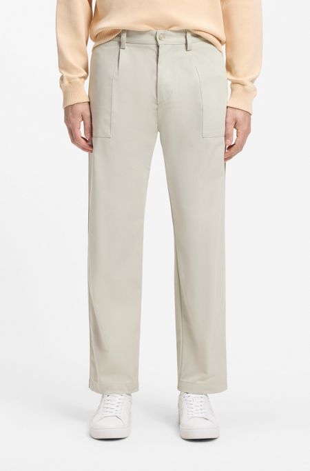 Cotton-blend chinos with pleat and patch pocket, Light Beige