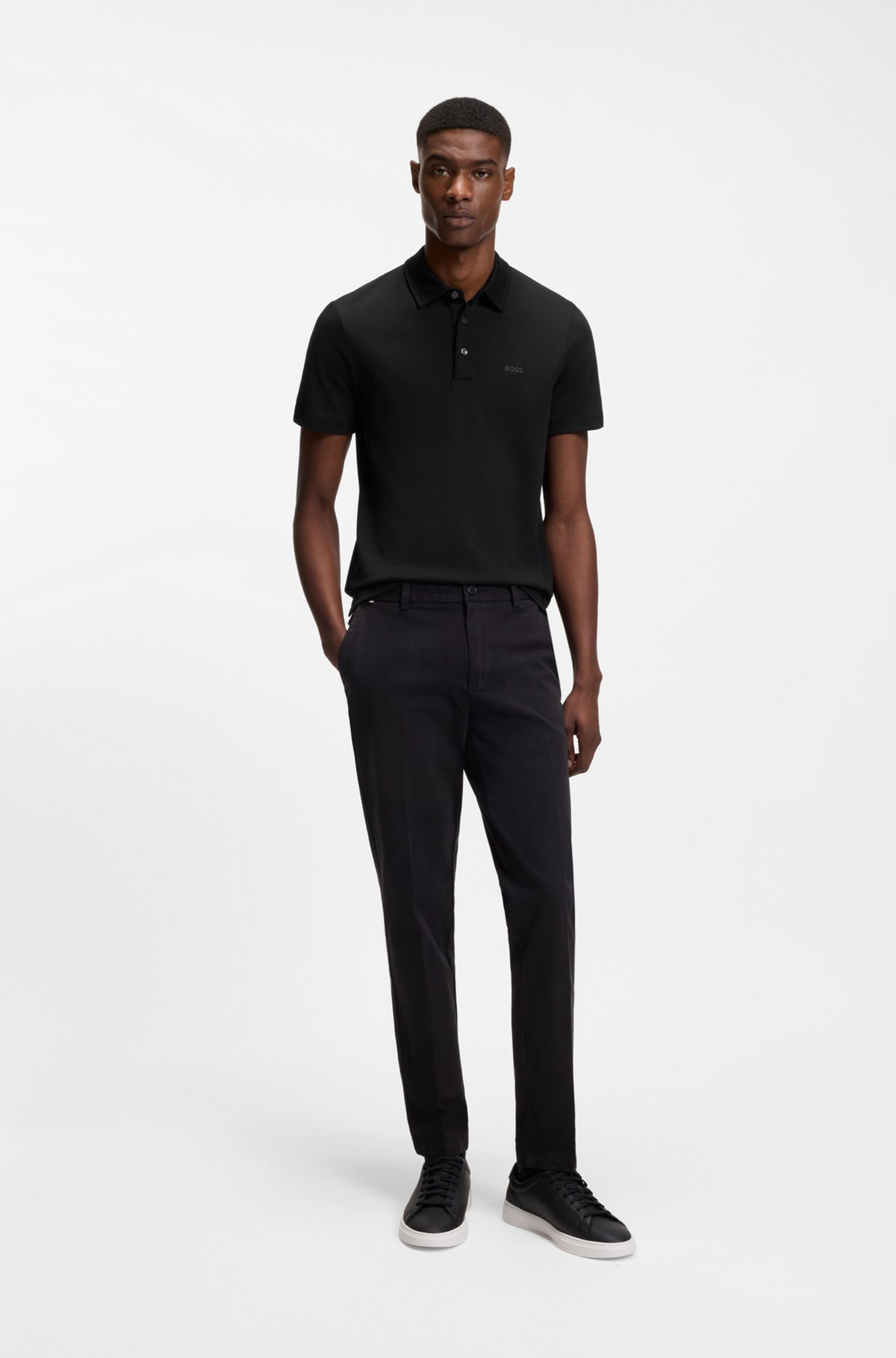 Slim-fit polo shirt in interlock cotton, Black