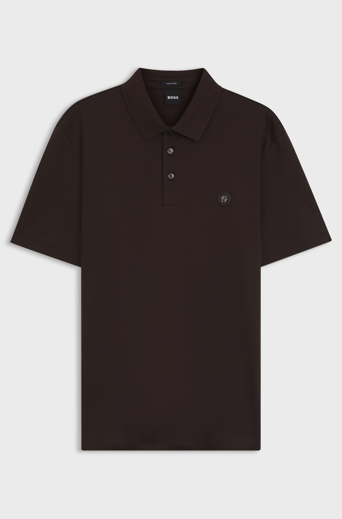 Polo shirt in mercerised cotton with Double B monogram, Dark Brown