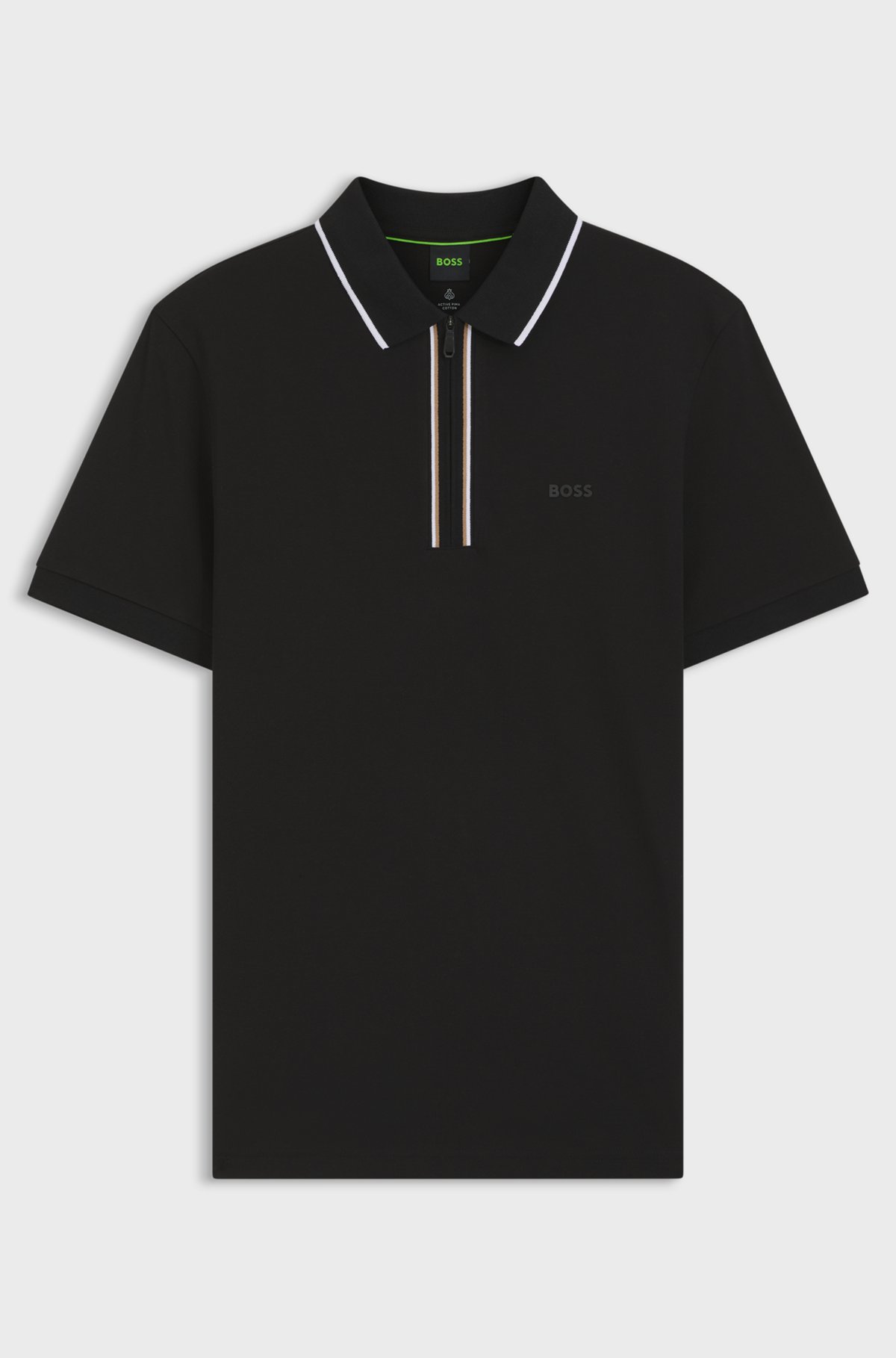 Active Slim-fit polo shirt in moisture-wicking stretch cotton, Black
