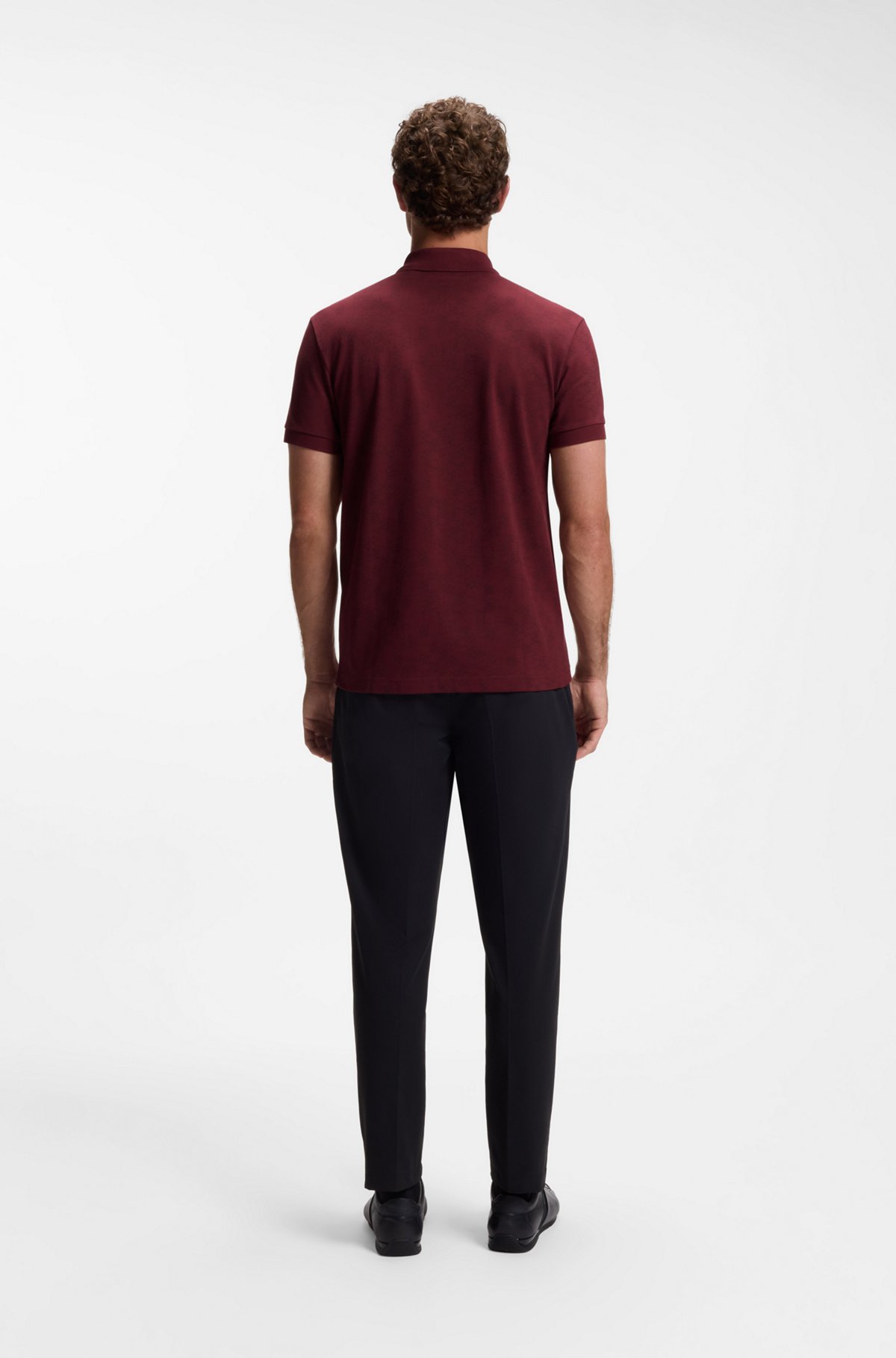 Cotton-piqué polo shirt with all-over print, Dark Red