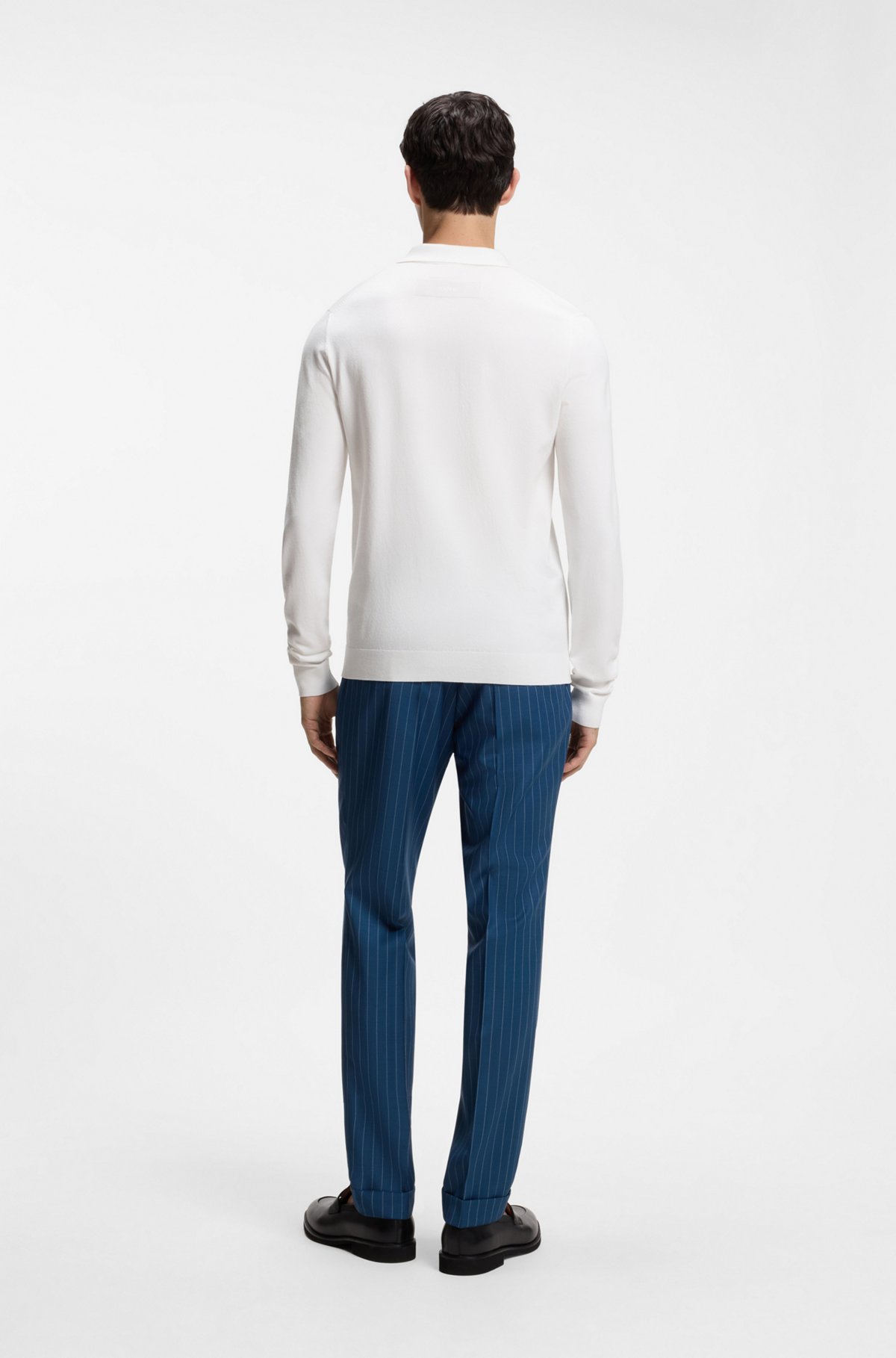Slim-fit knit polo, Natural