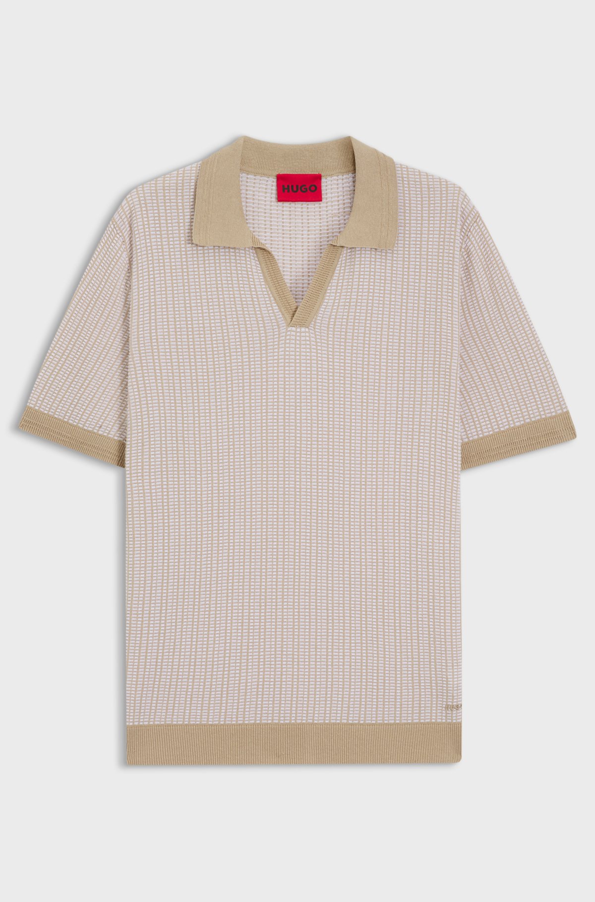 Johhny-collar sweater in cotton and linen, Light Beige