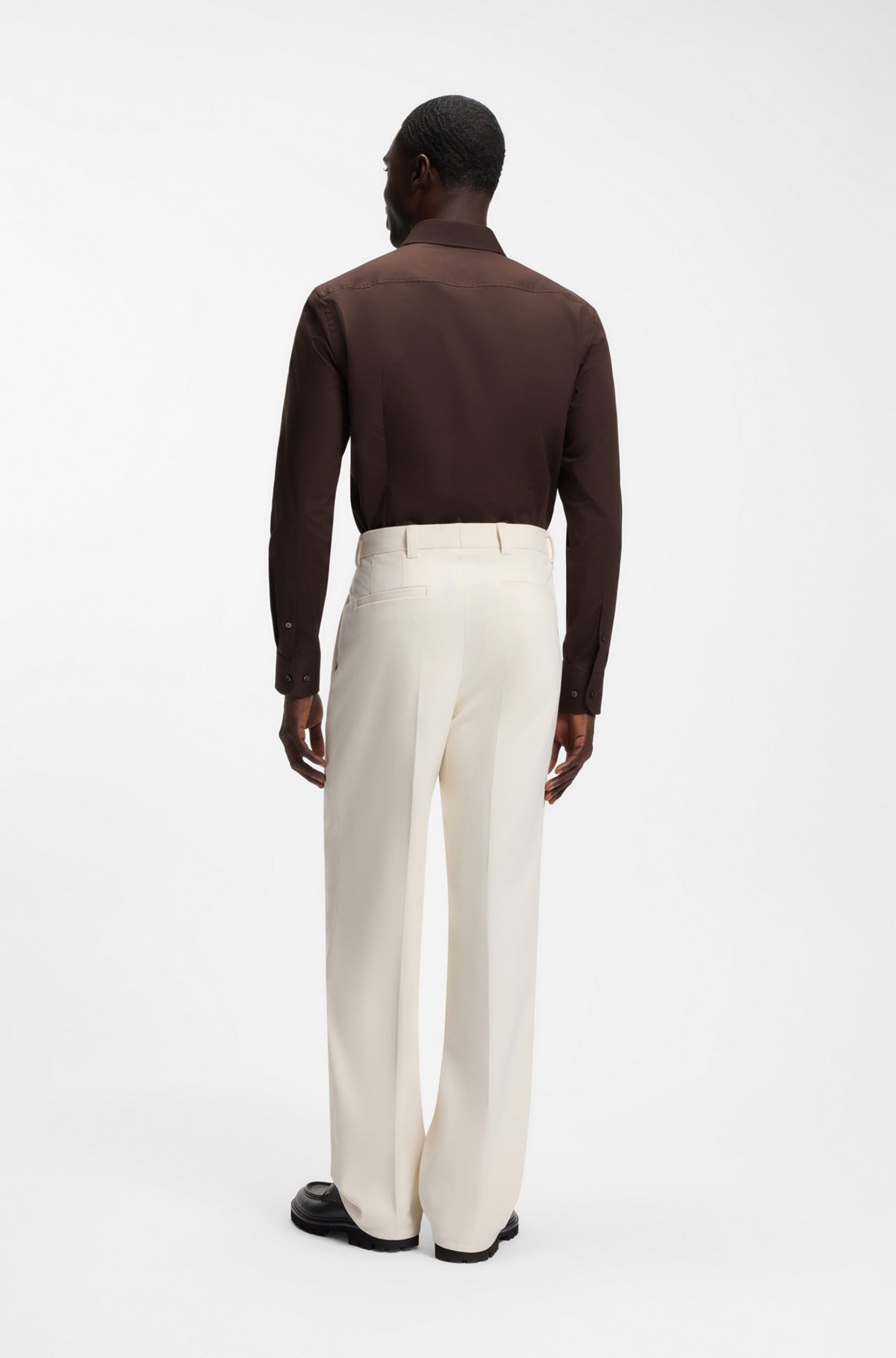 Slim-fit stretch-cotton shirt, Dark Brown