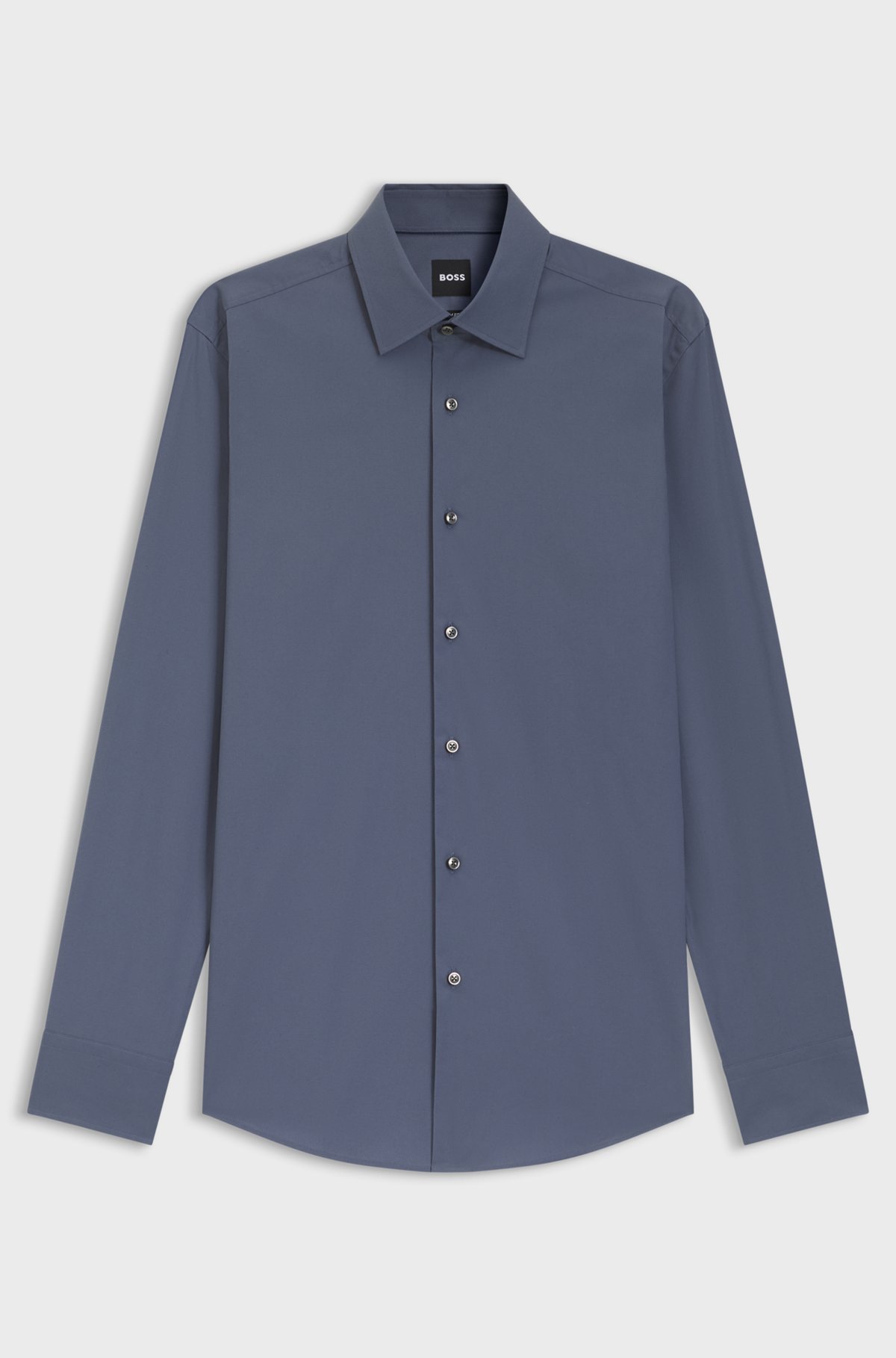 Slim-fit stretch-cotton shirt, Dark Blue