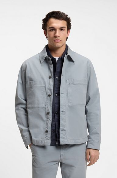 Regular-fit stretch-cotton denim shirt, Light Grey