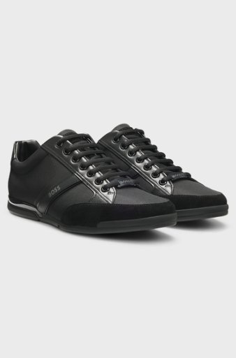 Mixed-material trainers with suede and faux leather, Black