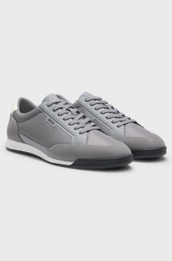 Suede-trim trainers with ribbed sole, Grey