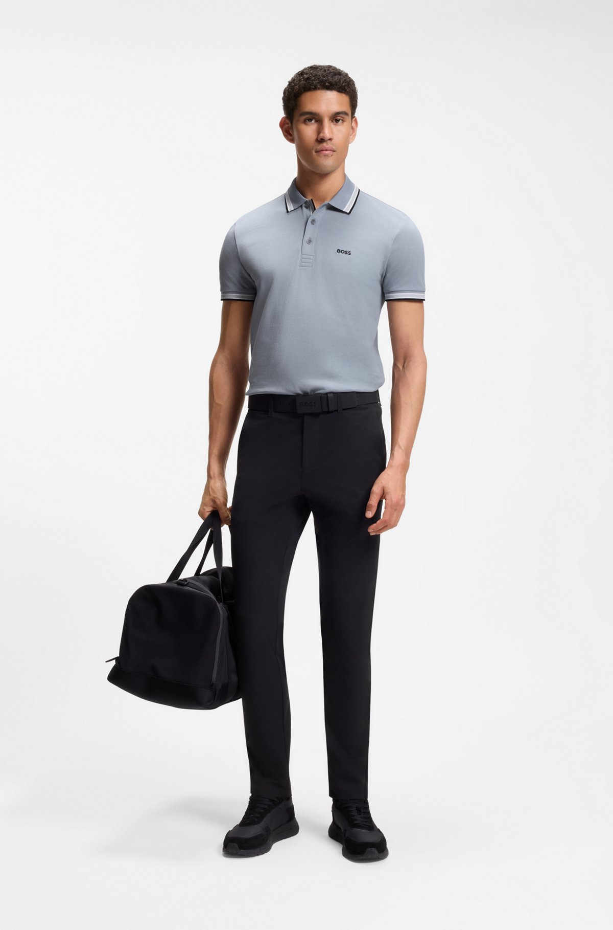 Cotton piqué polo shirt with logo details, Grey