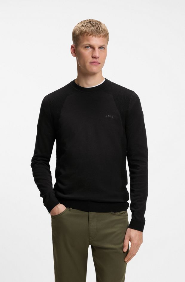Cotton-blend sweater with bodymapping structure, Black