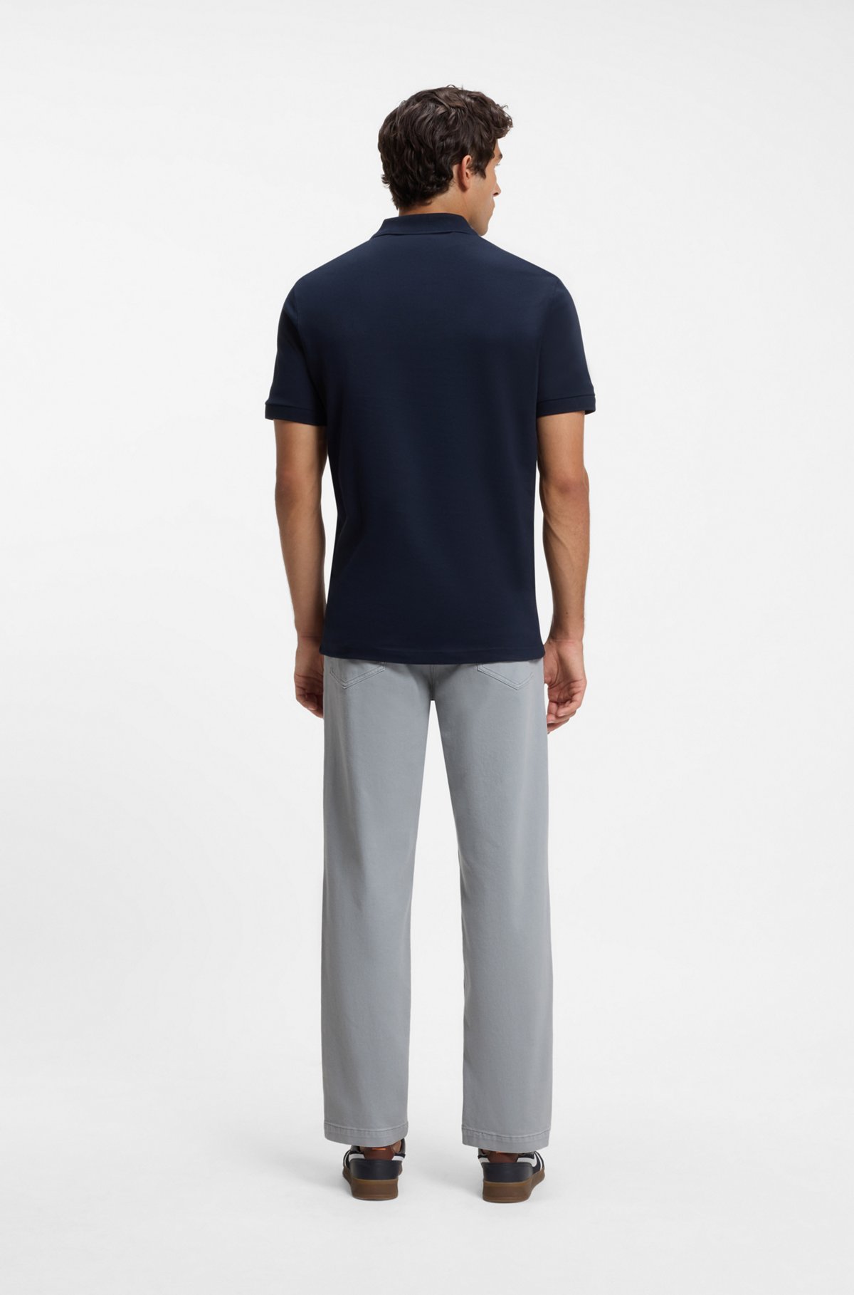 Stretch-cotton slim-fit polo shirt with logo patch, Dark Blue