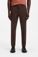 Modern-fit trousers in stretch-cotton twill, Dark Brown