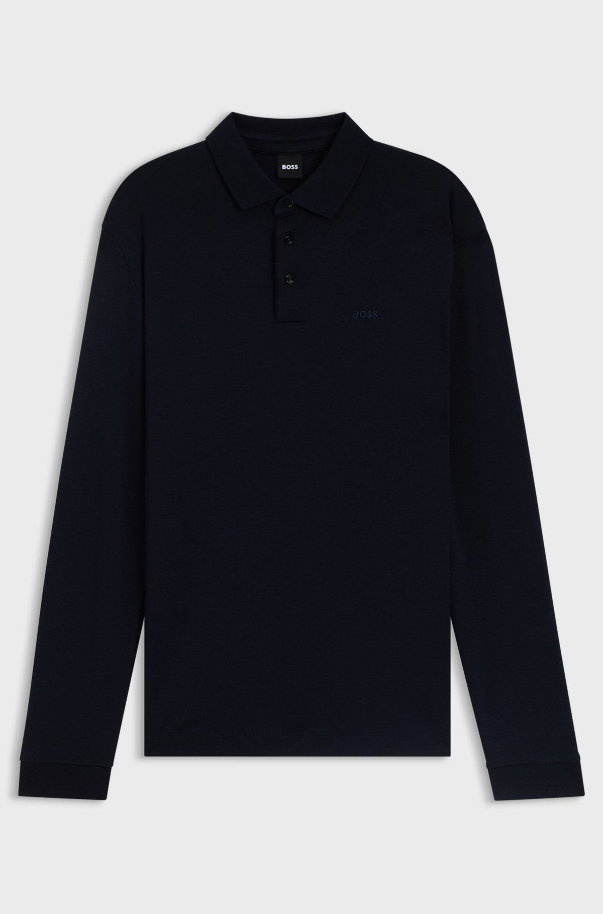 Long-sleeved polo shirt in interlock cotton with logo, Dark Blue