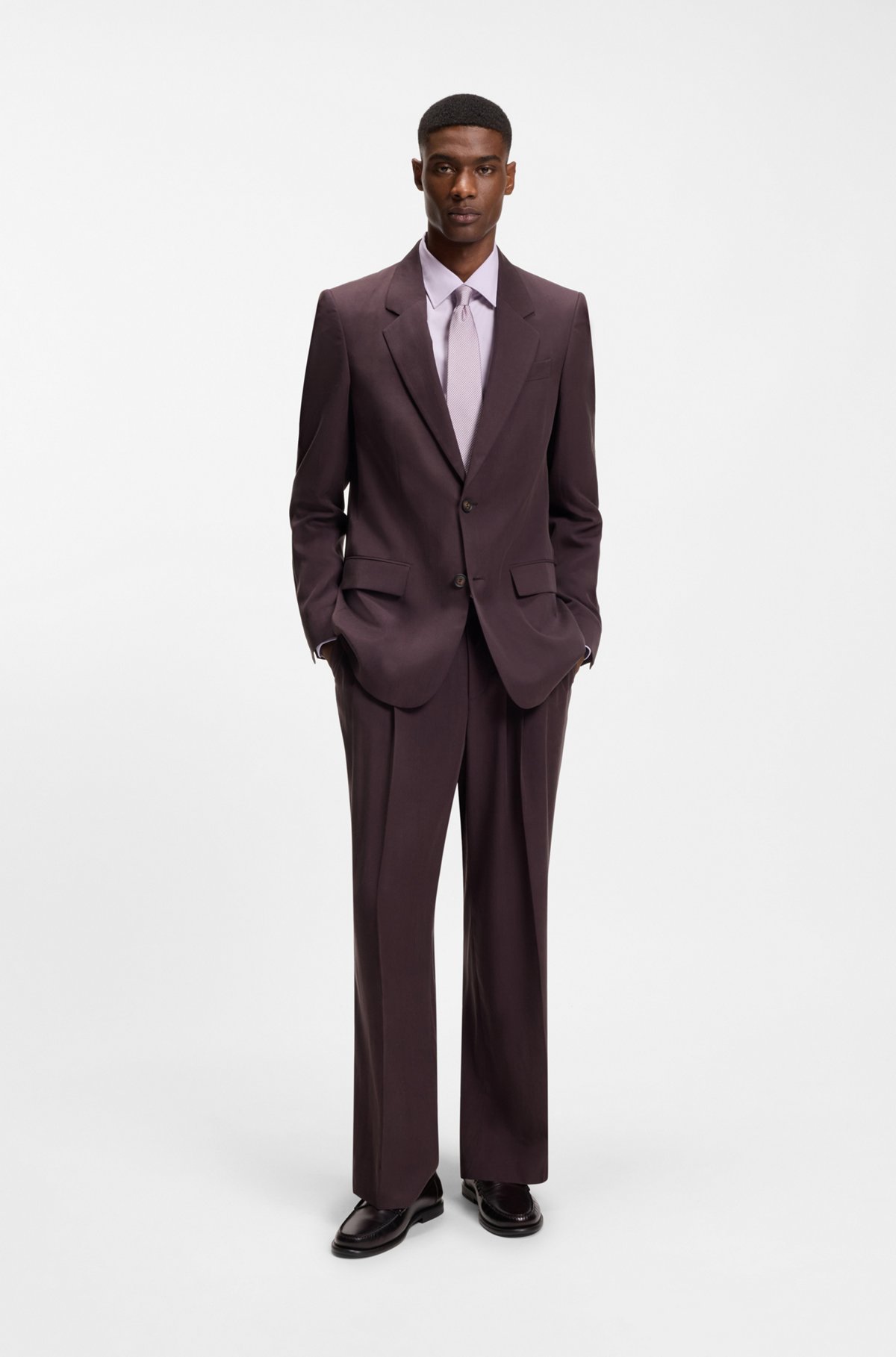 Slim-fit stretch-cotton shirt, Light Purple