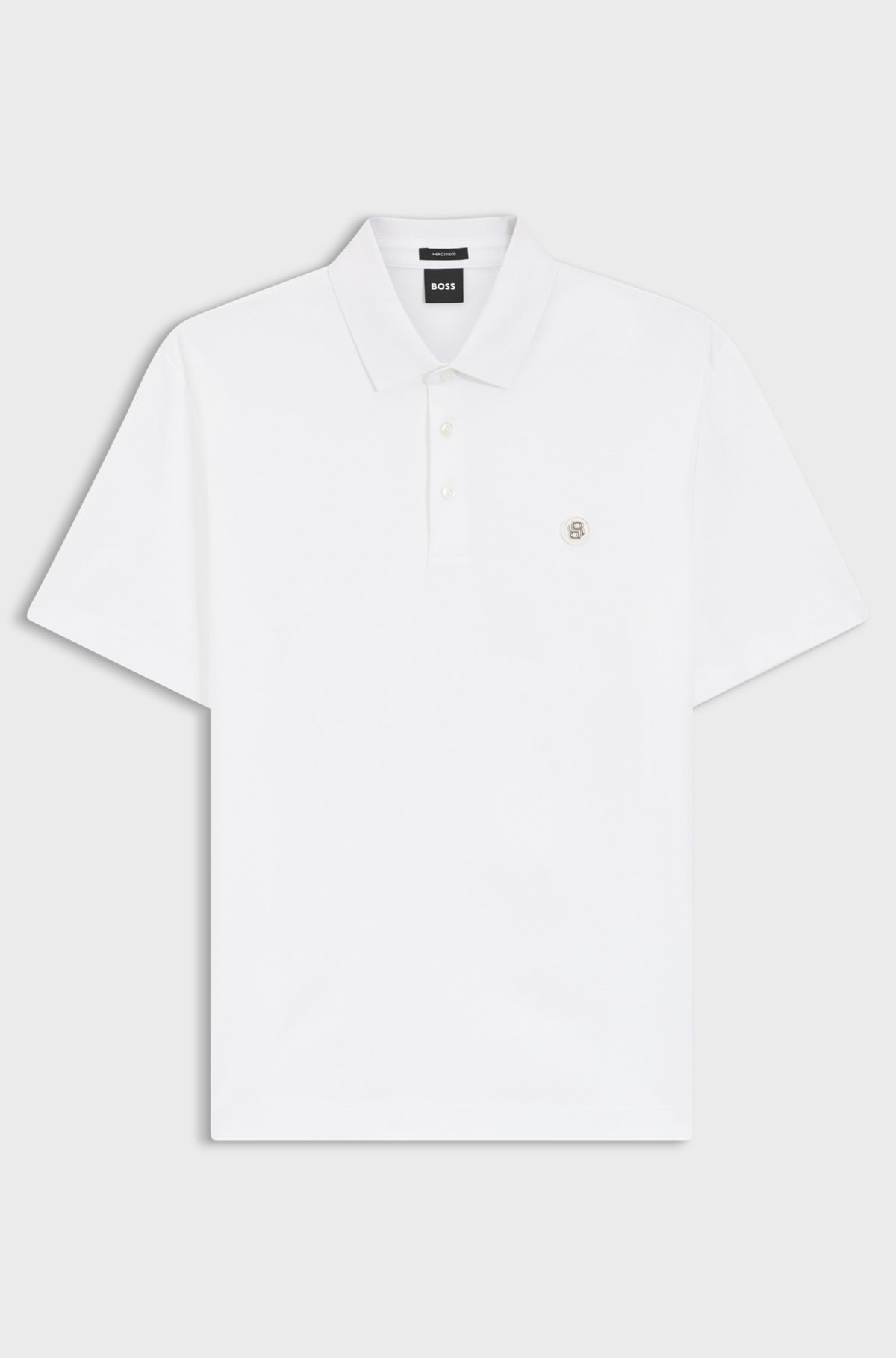 Polo shirt in mercerised cotton with Double B monogram, White