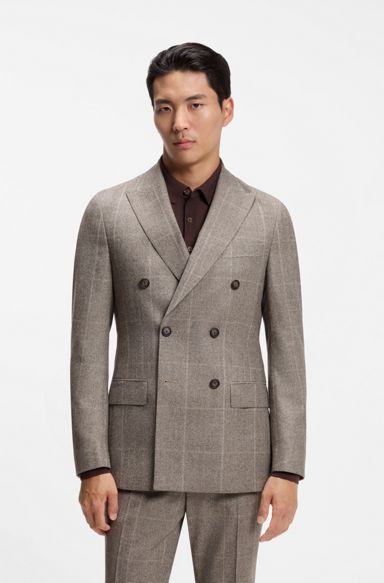 Slim-fit blazer in checked virgin wool, Brown Patterned