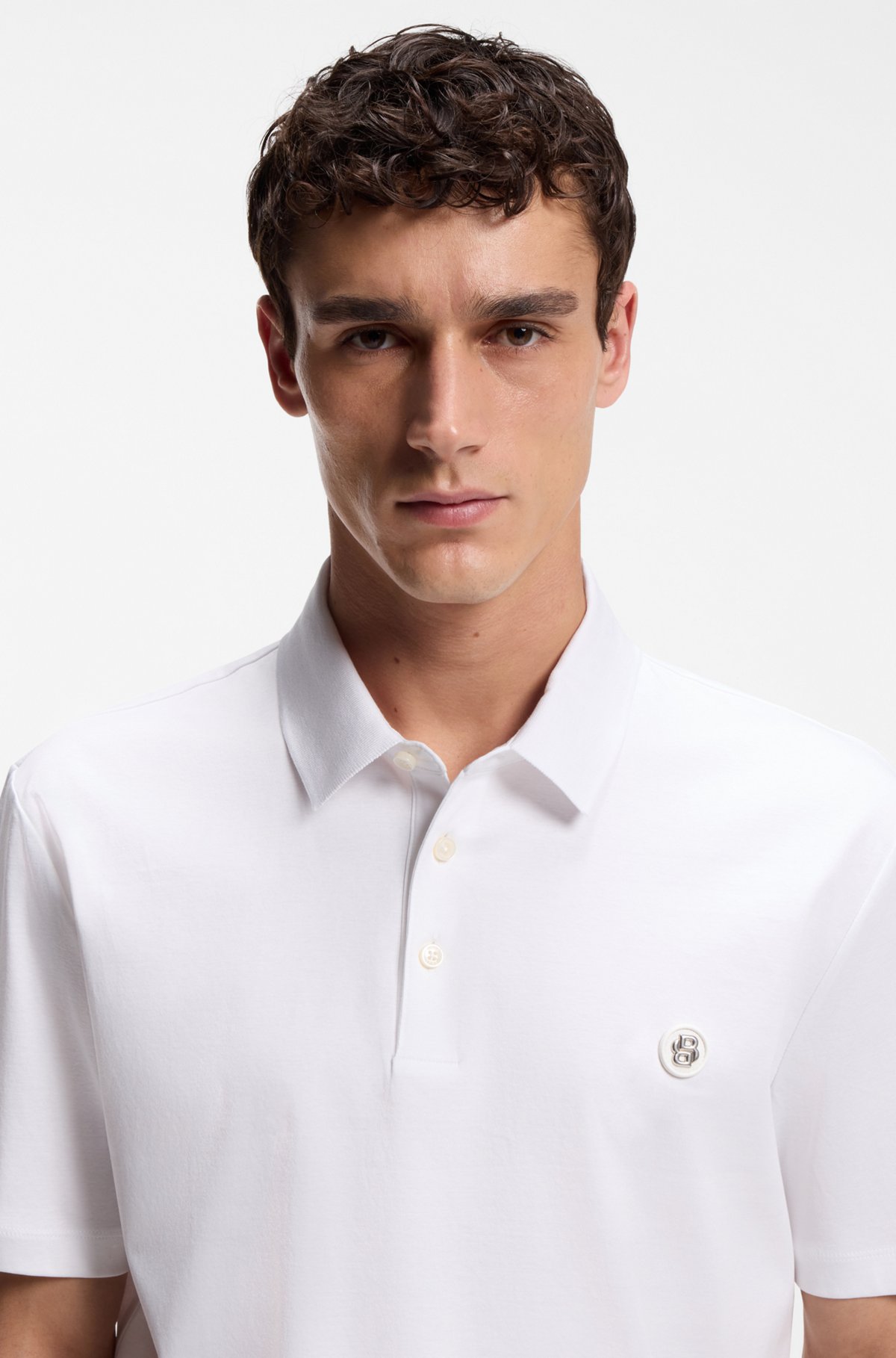 Polo shirt in mercerised cotton with Double B monogram, White