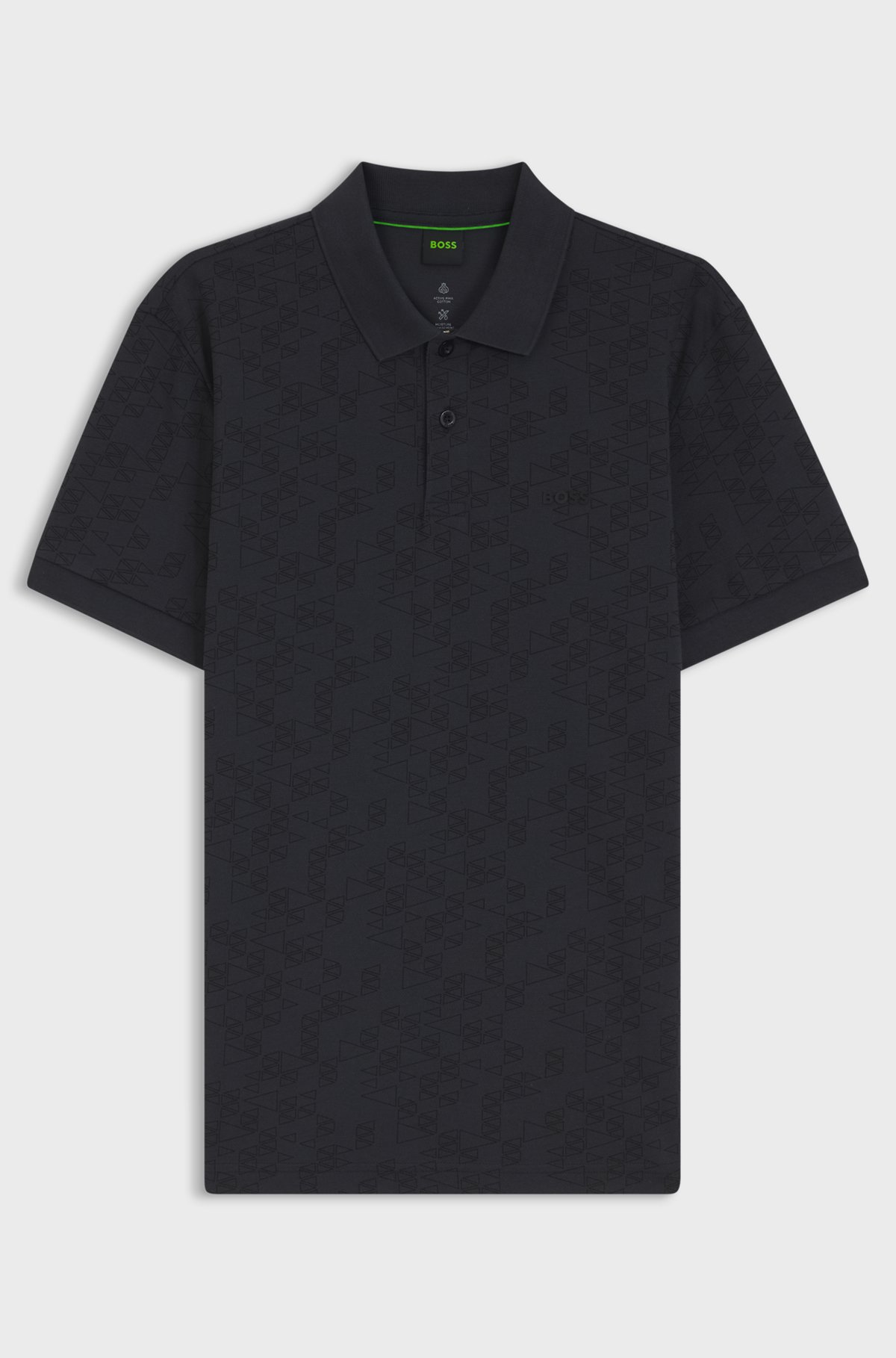 Cotton-piqué polo shirt with all-over print, Dark Blue
