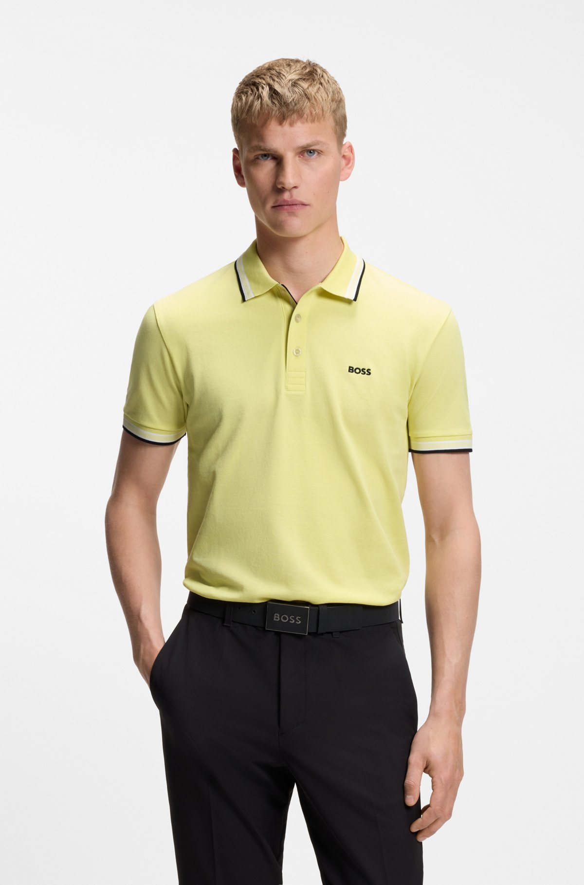 Cotton piqué polo shirt with logo details, Light Yellow