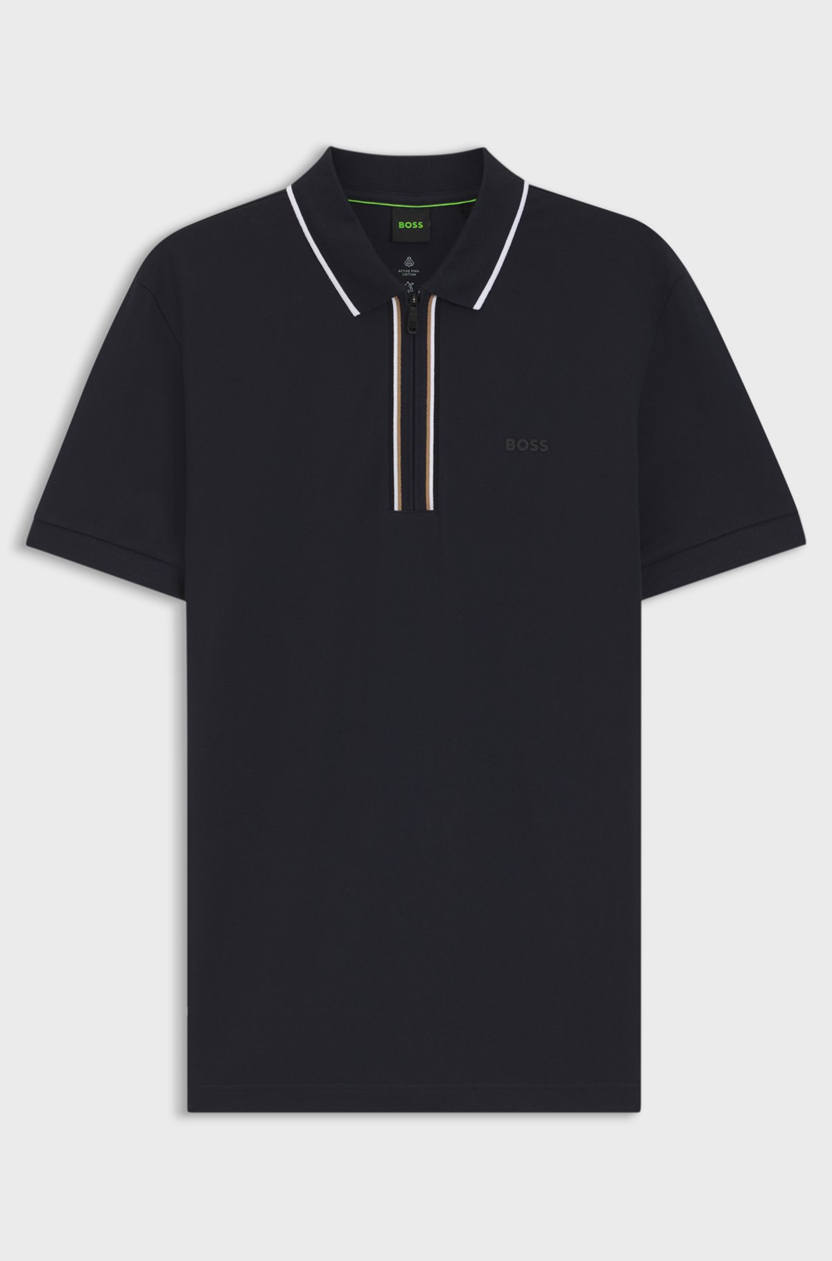 Active Slim-fit polo shirt in moisture-wicking stretch cotton, Dark Blue