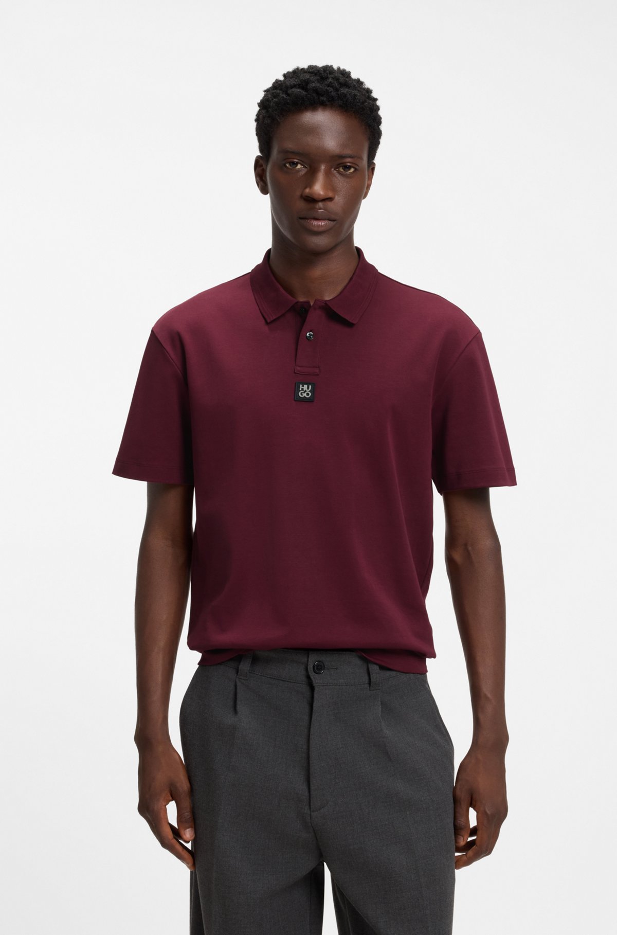 Interlock-cotton polo shirt with stacked logo, Dark Red