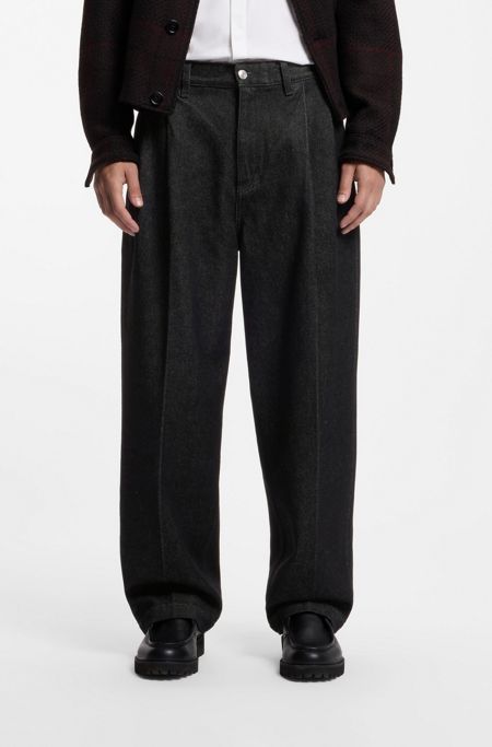 Relaxed-fit jeans in heavyweight black denim, Black