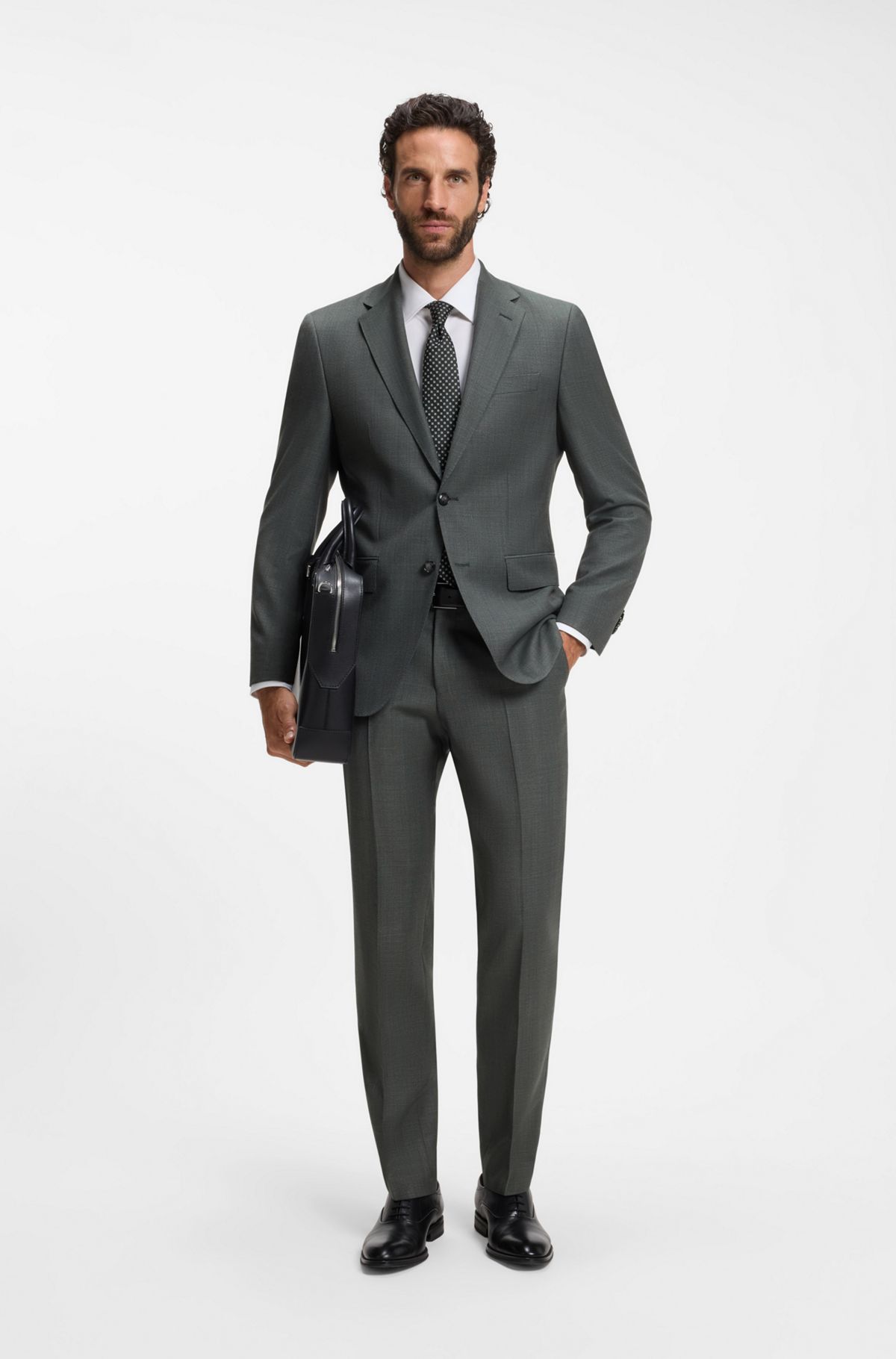 Two-piece regular-fit suit in Italian virgin wool, Dark Green