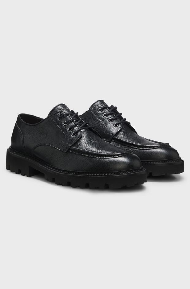Leather Derby shoes with a constructed lug sole, Black