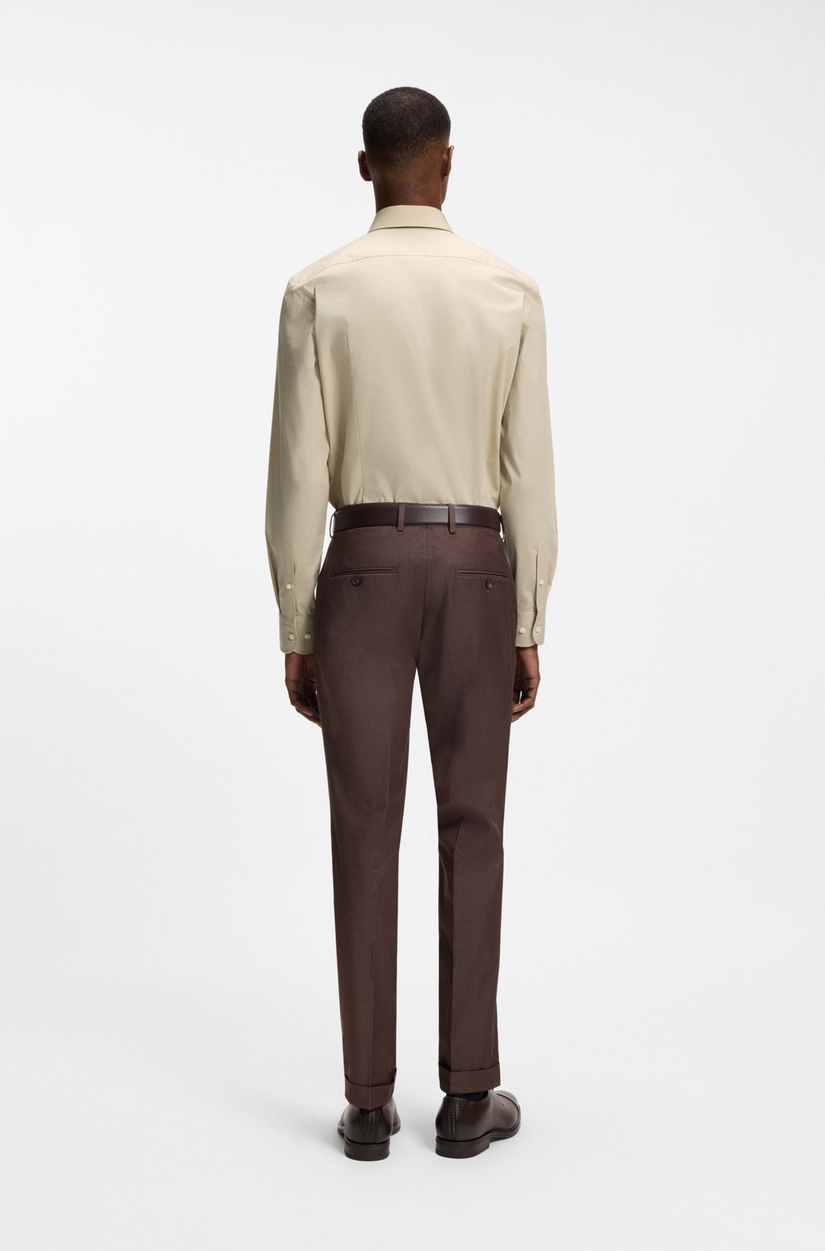 Slim-fit stretch-cotton shirt, Light Beige