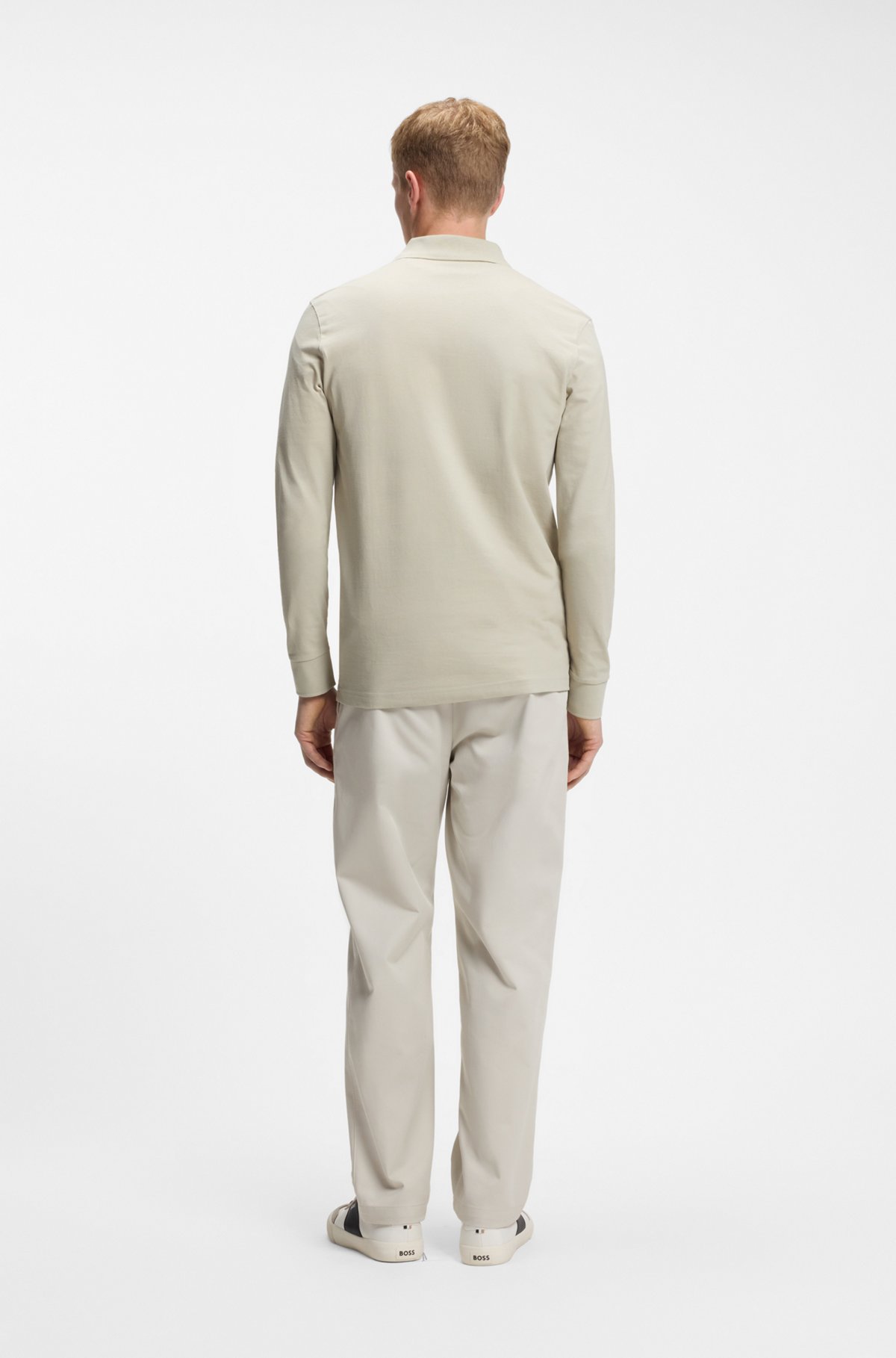 Slim-fit polo shirt in stretch-cotton piqué, Natural