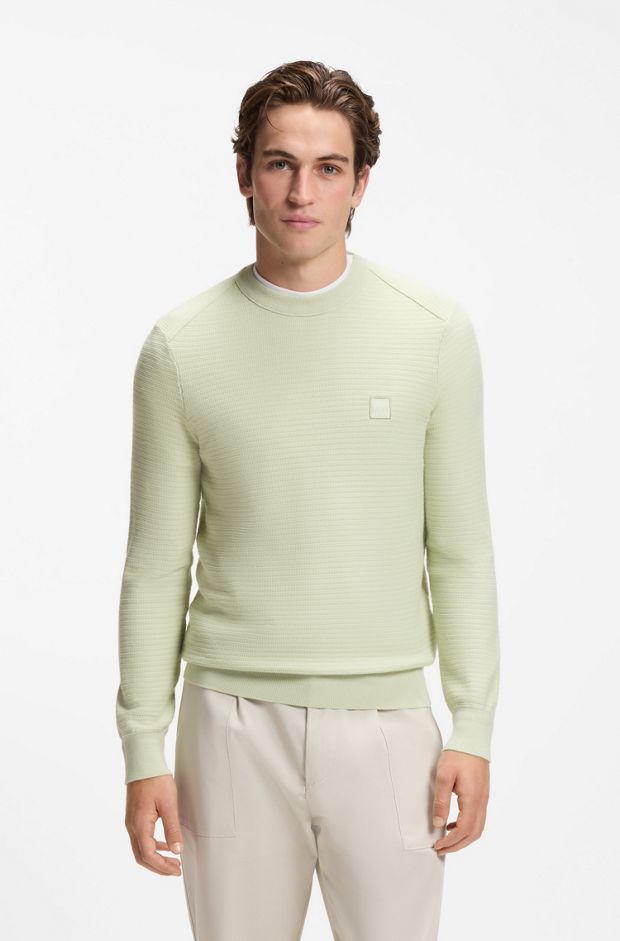 Cotton-piqué sweater with logo patch, Light Green