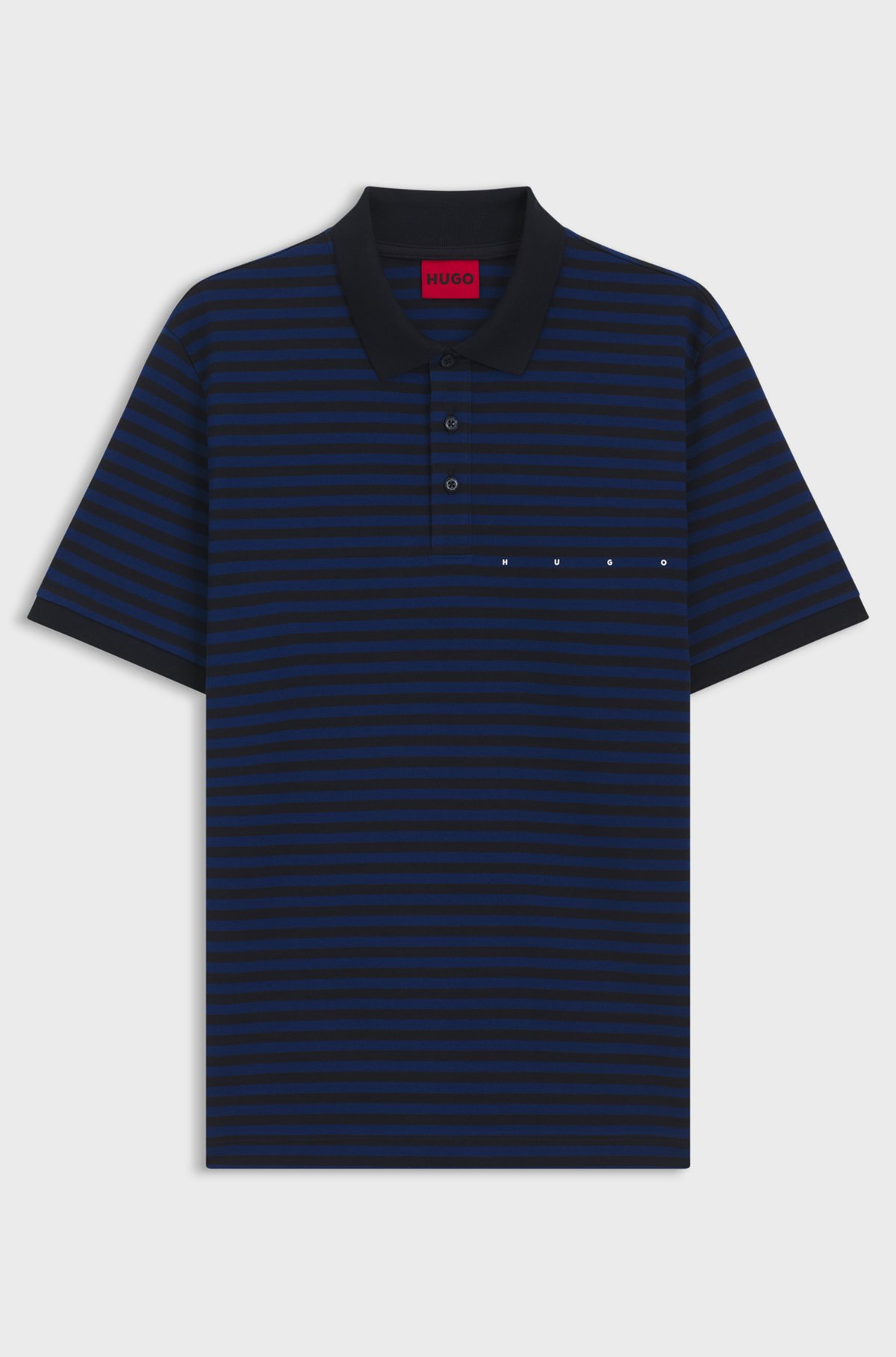Cotton-piqué polo shirt with horizontal stripe, Black / Dark Blue