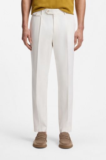 Tapered-fit trousers in a cotton blend, Natural