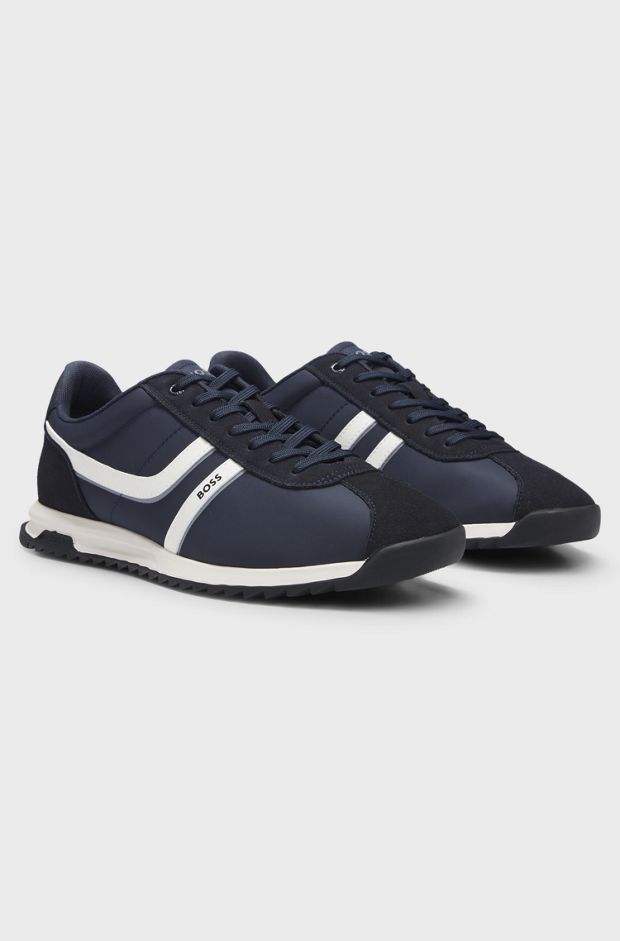 Logo trainers with faux suede trims, Dark Blue