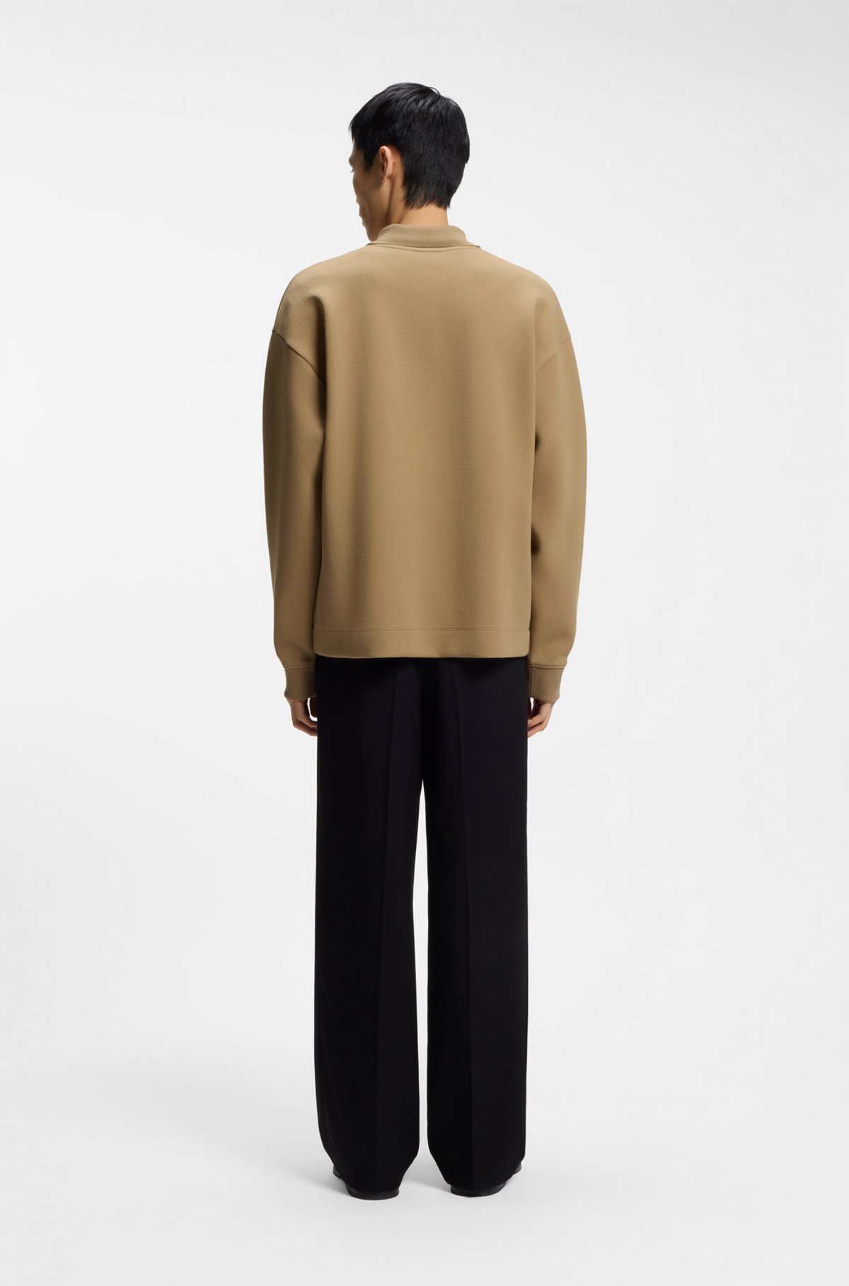 Structured cotton-blend sweatshirt with polo collar, Beige