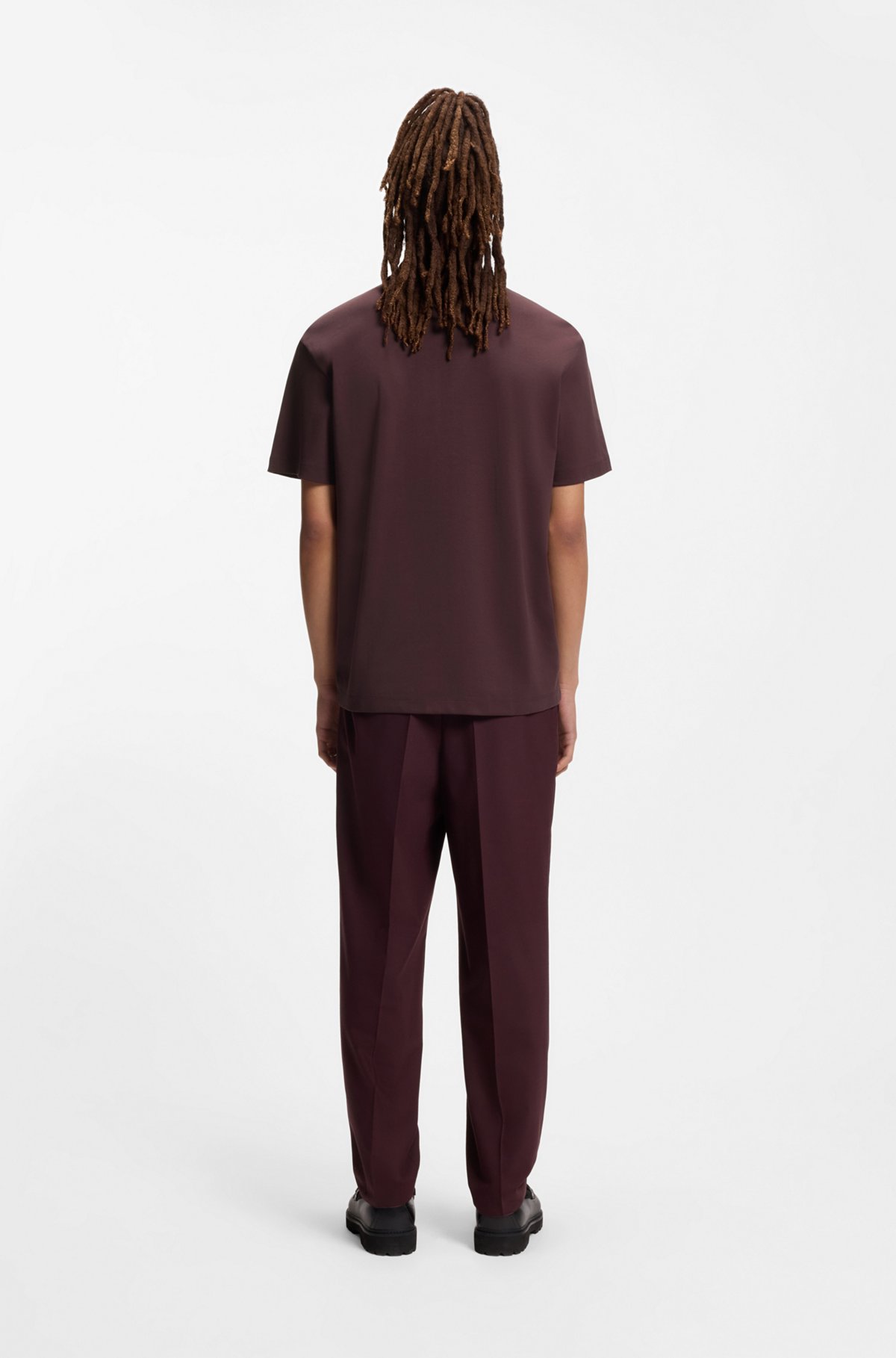 Interlock-cotton polo shirt with stacked logo, Dark Red